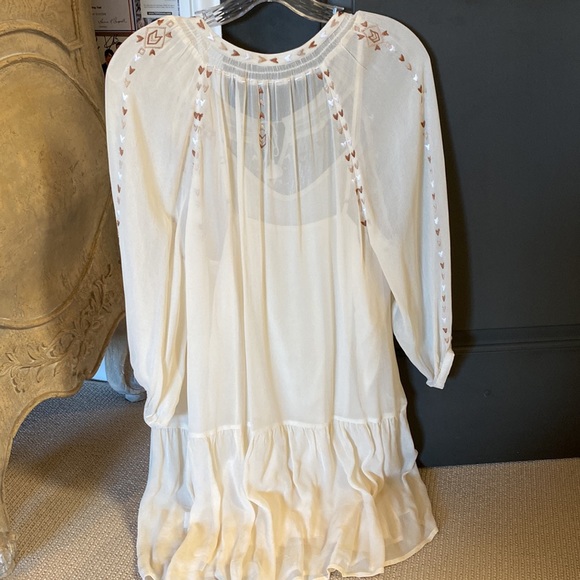 Chan Luu White Embroidered Sheer Peasant Dress - Picture 4 of 5